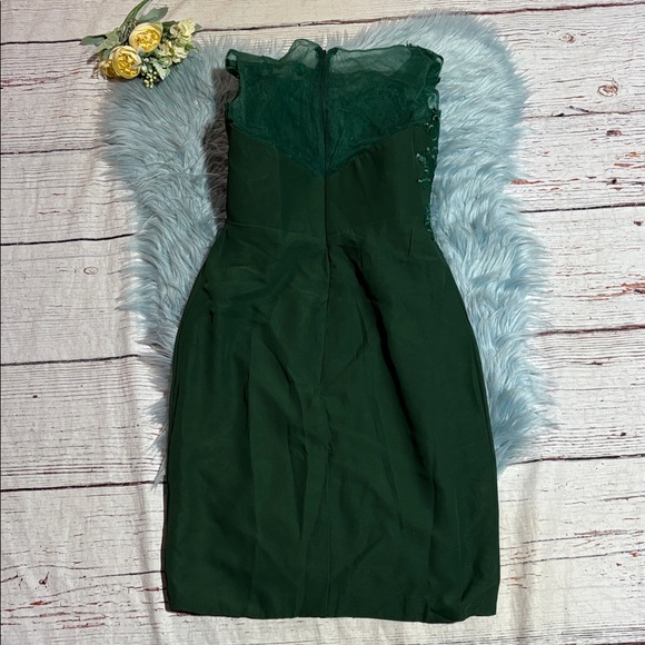 NWT Emerald Green Sequin Lace Mesh Cocktail Party Mini Dress sz 4 - Picture 5 of 10